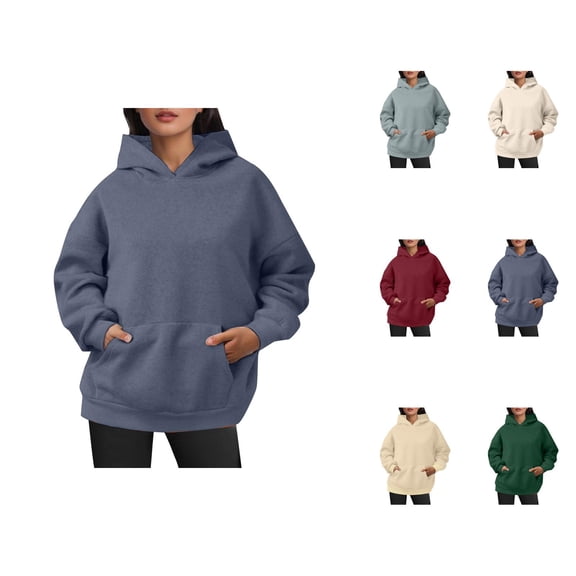 Sweat Shirts For Womens Women's Solid Sweatshirt Womens Oversized Sweatshirts Pullover Hoodies Artificial Short Velvet Sweaters Long Sleeve With Pockets Winter Fall Outfits Clothes