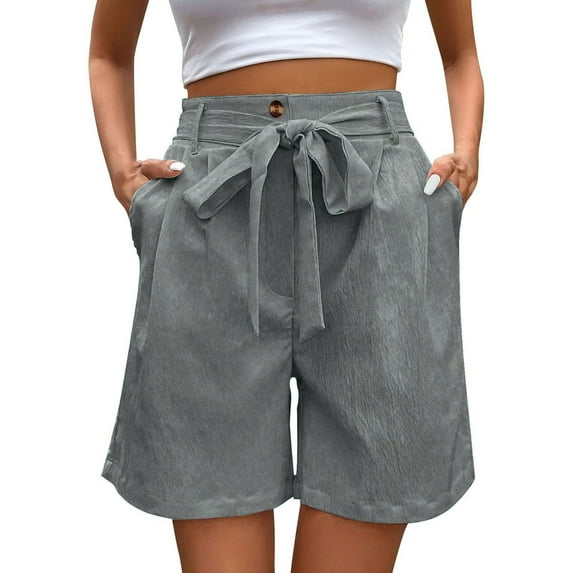 Sweat Shorts Women! Audhol Women's Solid Color Fashionable Casual High Waisted Loose Pocket Shorts Summer Shorts for Women Grey1 S