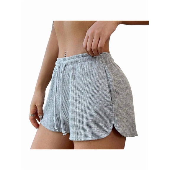 Sweat Shorts Women Comfy Workout Shorts Rise Lounge Mini Shorts with Drawstring and Pockets Light Gray XL