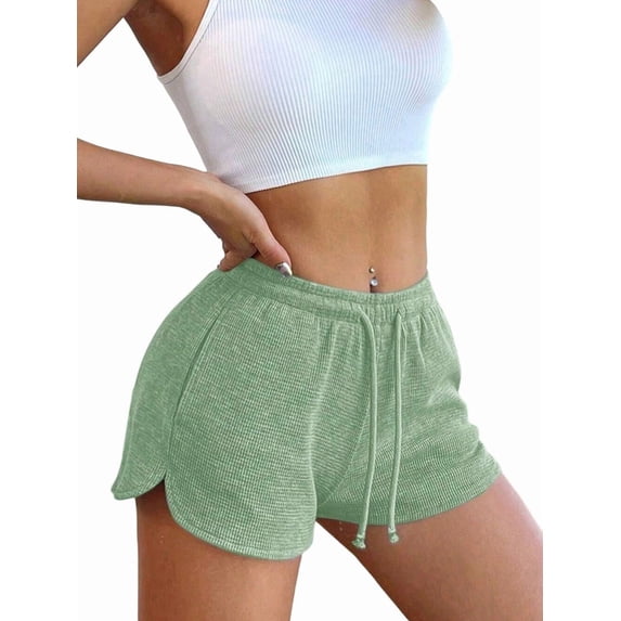 Sweat Shorts Women Comfy Workout Shorts Rise Lounge Mini Shorts with Drawstring and Pockets Light Green S