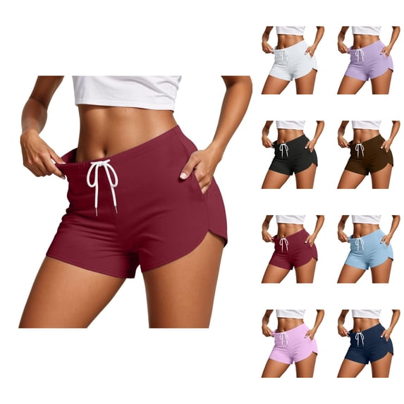 Sweat Shorts Women Summer Casual Elastic Waist Workout Athletic Lightweight Mini Dolphin Shorts with Pockets