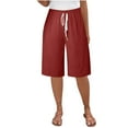 thumbnail image 1 of Sweat Shorts for Women Trendy New Bermuda Shorts for Women Cotton Linen Short with Pockets Knee Length Straight Leg Casual Loose Short Pants Summer Red L, 1 of 6