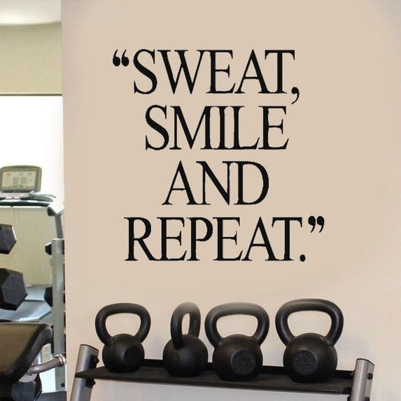 Sweat Smile And Repeat Gym Quote Wall Sticker Vinyl Home Decor Fitness Power Energy Decals Bodybuilding Decoration Mural 57x57cm