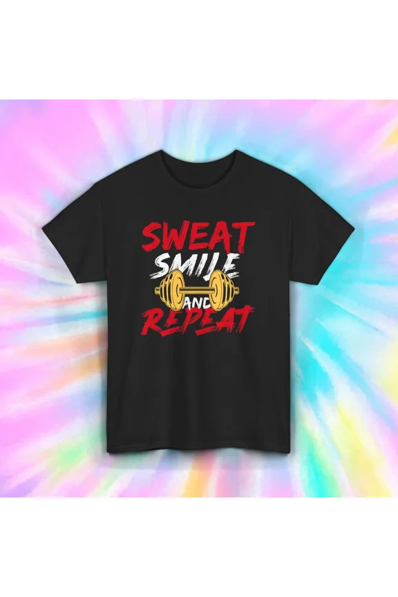 Sweat Smile And Repeat T-Shirt, Workout Fitness Gym Graphic,