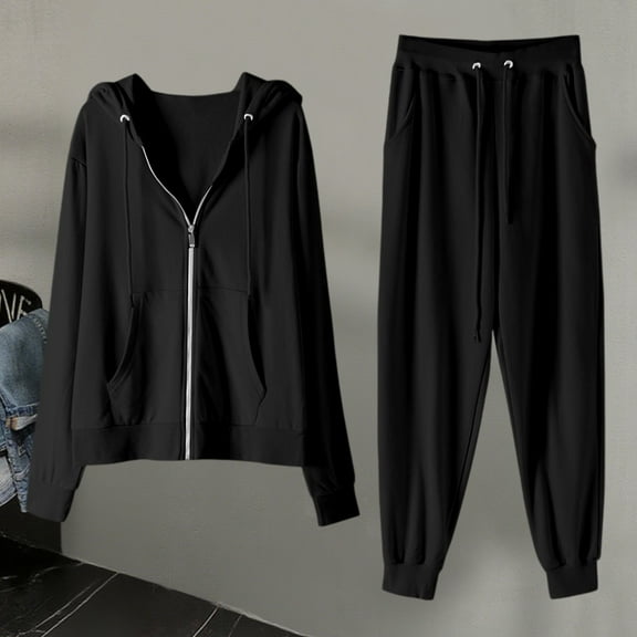 Sweat Suit Women 2 Piece Zipper Hoodie Long Sleeve and Wide Leg Sweatpants Lounge Fall Clothing Women'S Athletic Clothing Sets