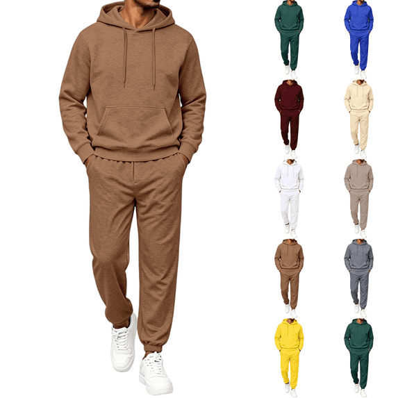 Sweat Suits For Men Sets 2 Piece Hoodie Jogger Long Sleeve Sweatsuits Hoodie and Pants Coffee S