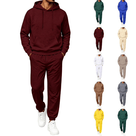 Sweat Suits For Men Sets 2 Piece Hoodie Jogger Long Sleeve Sweatsuits Hoodie and Pants Wine 2XL