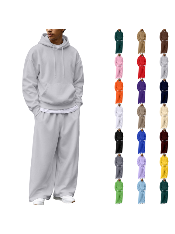 Sweat Suits Men 2 Piece Fleece Hoodies and Open Hem Sweatpants Workout Sets Light Gray 3XL