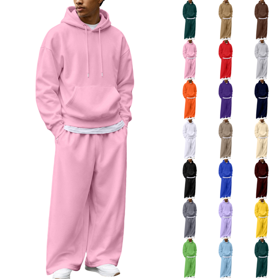 Sweat Suits Men 2 Piece Fleece Hoodies and Open Hem Sweatpants Workout Sets Pink 2XL