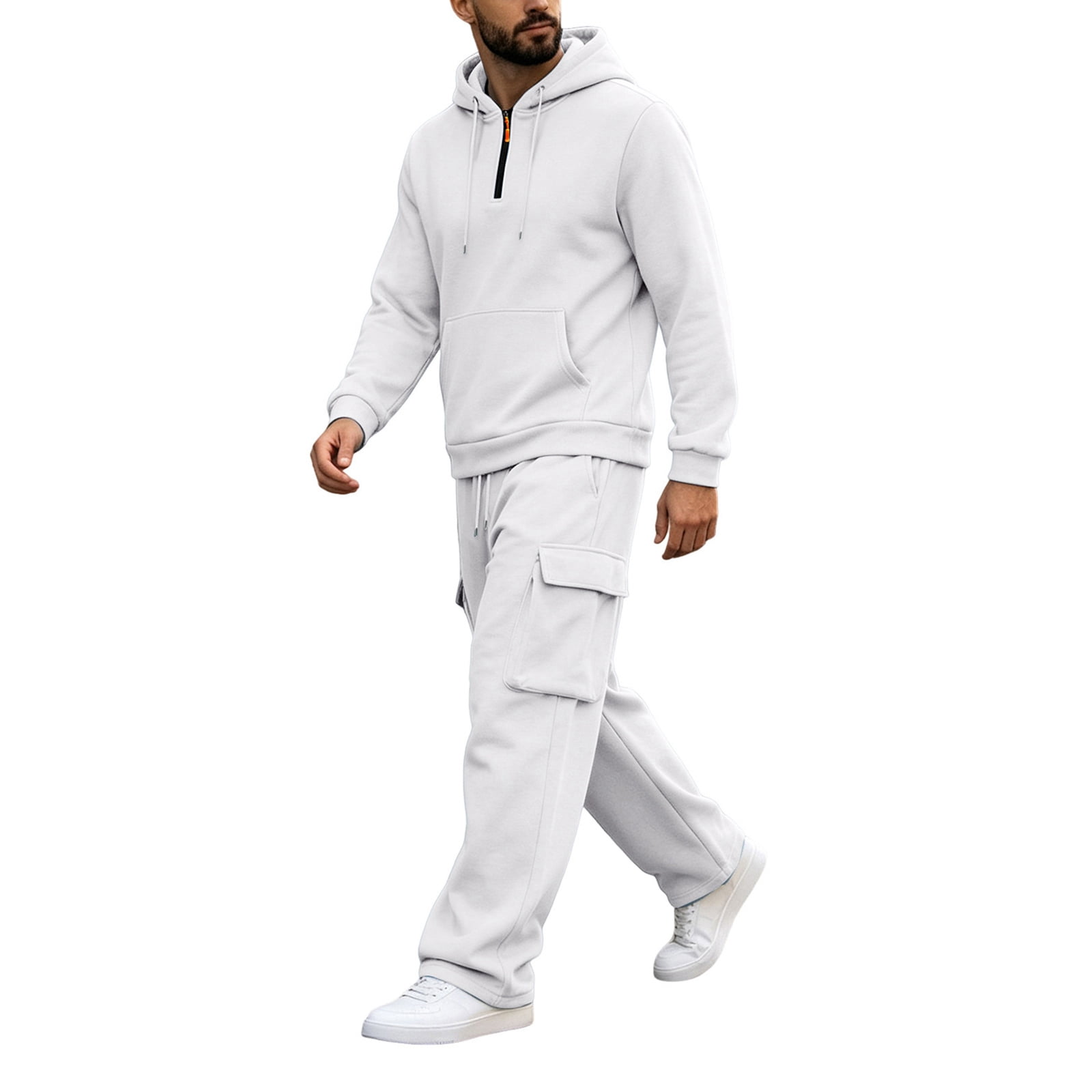 Sweat Suits Men Lounge Drawstring Cargo Sweatpants Matching Quarter Zip ...