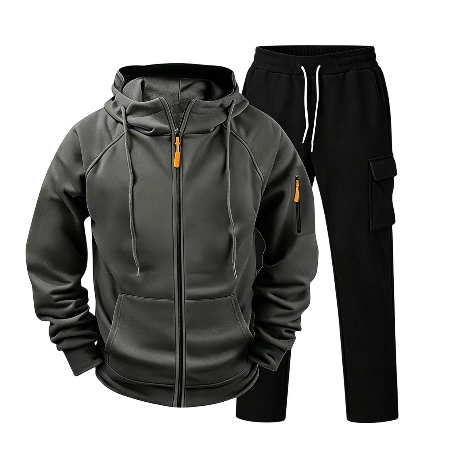Multi Sports Sign Sweat Suits Mens 2 Pieces Set Fleece Hoodie Full Zip Tactical ...
