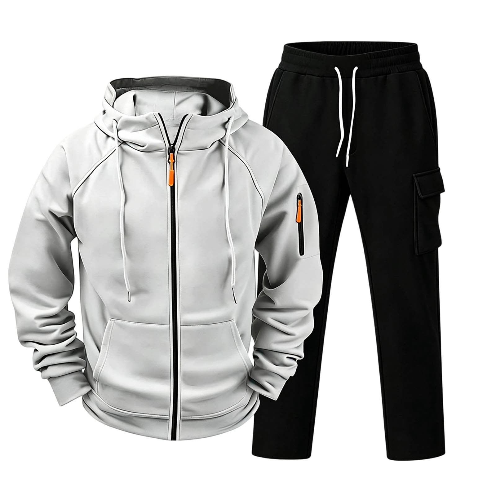Multi Sports Sign Sweat Suits Mens 2 Pieces Set Fleece Hoodie Full Zip Tactical ...