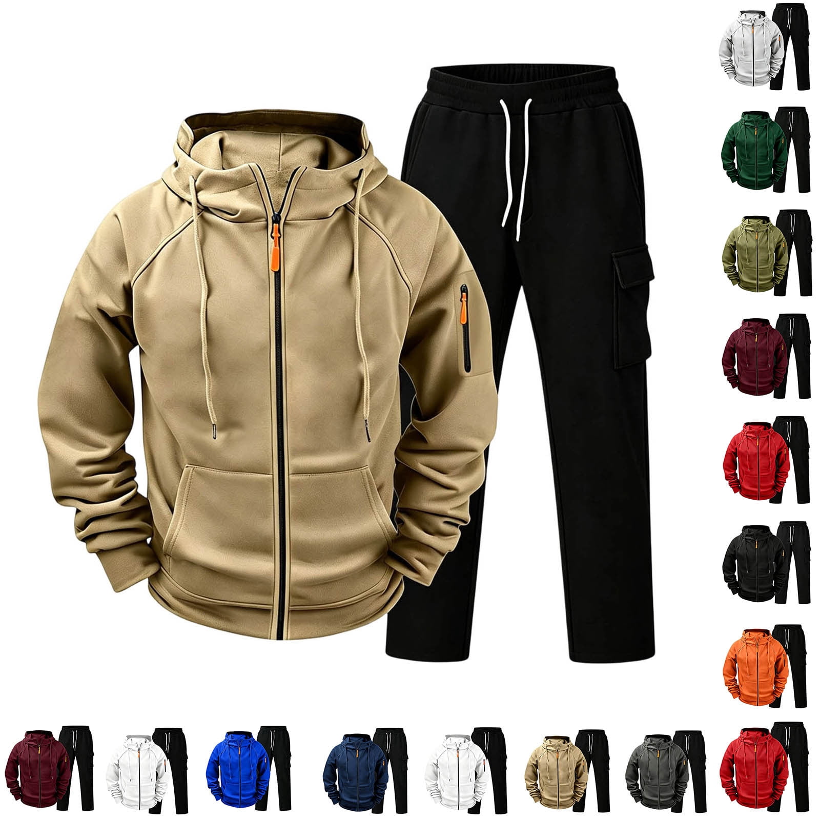 Multi Sports Sign Sweat Suits Mens 2 Pieces Set Fleece Hoodie Full Zip Tactical ...