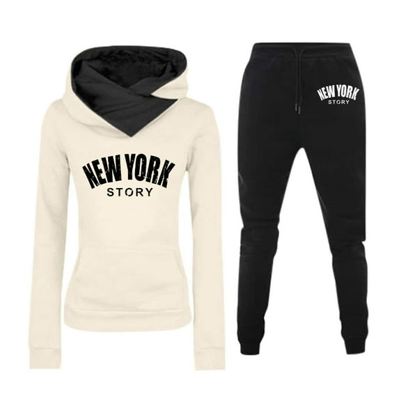 Sweat Suits Womens 2 Piece Women New York Tracksuit Hoodie Pants Set Long Sleeve Sportswear Tracksuit White XXL