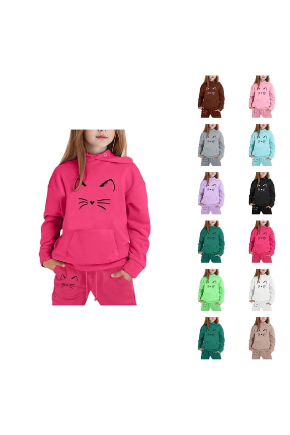 Sweat Suits for Girls Boys Cute Cat Sweatshirt and Sweatpants Joggers 2 Piece Matching Track Suit Kids Hoodie Set