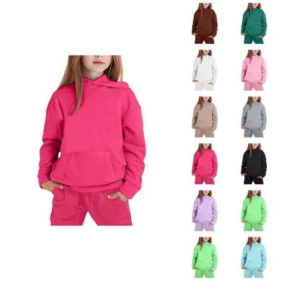 Sweat Suits for Girls Boys Solid Color Hoodie and Jogging Sweatpants 2 Piece Matching Track Suit Kids Hoodie Set