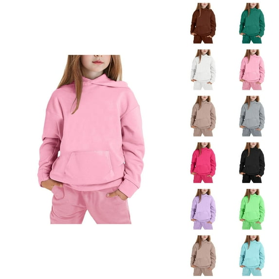 Sweat Suits for Girls Boys Solid Color Hoodie and Jogging Sweatpants 2 Piece Matching Track Suit Kids Hoodie Set