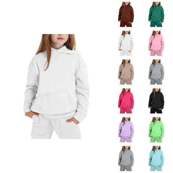 Sweat Suits for Girls Boys Solid Color Hoodie and Jogging Sweatpants 2 Piece Matching Track Suit Kids Hoodie Set