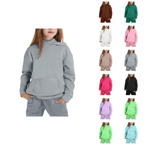Sweat Suits for Girls Boys Solid Color Hoodie and Jogging Sweatpants 2 Piece Matching Track Suit Kids Hoodie Set