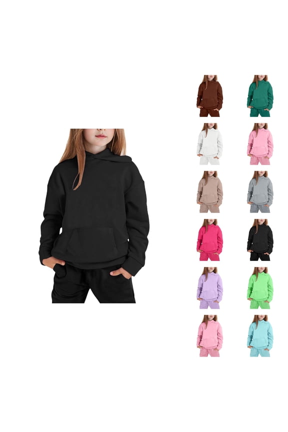 Sweat Suits for Girls Boys Solid Color Hoodie and Jogging Sweatpants 2 Piece Matching Track Suit Kids Hoodie Set
