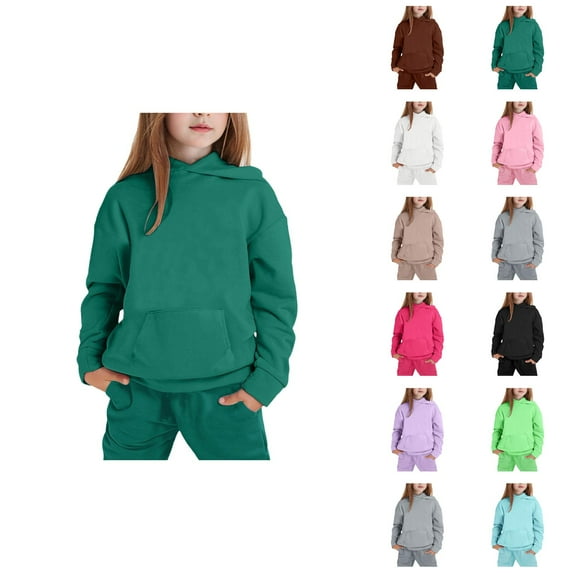 Sweat Suits for Girls Boys Solid Color Hoodie and Jogging Sweatpants 2 Piece Matching Track Suit Kids Hoodie Set