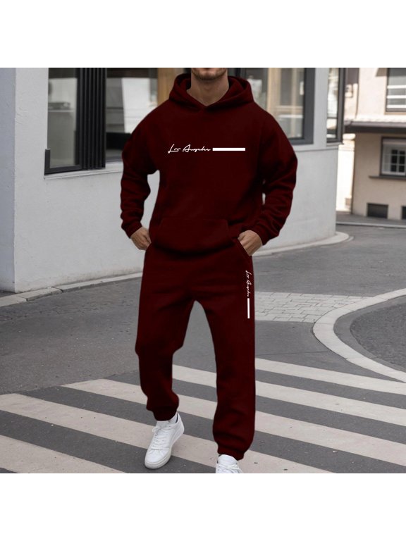 Sweat Suits for Men 2 Piece Long Sleeve Solid Color Two Piece Jogging Suits for Men Cozy Fall Hoodies and Pants Winter Warm Hoodie Athletic Outfits