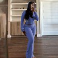 thumbnail image 1 of Sweat Suits for Women's 2 Piece Casual Temperament Elegant Outings Huafu Zipper Pocket Hooded Shoulder Top Micro Flared Pants, 1 of 9