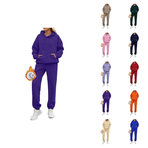 Sweat Suits for Womens 2 Piece 2026 Winter Casual Basic Lined Hoodie and Joggers Sweatpants Matching Set