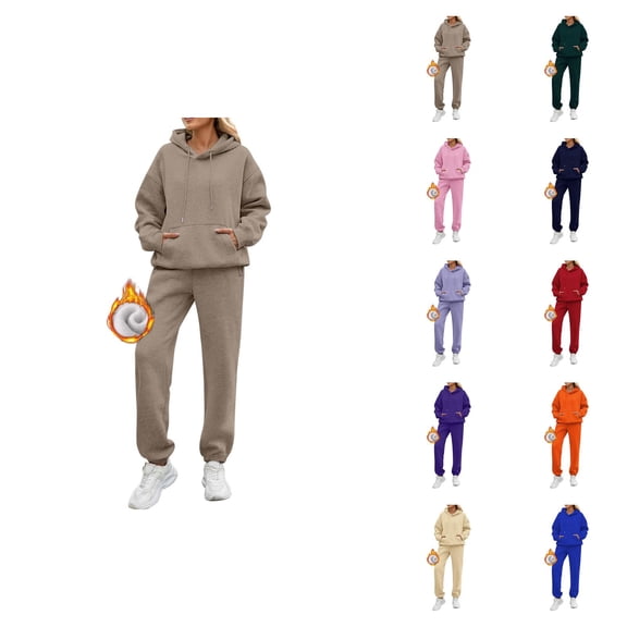 Sweat Suits for Womens 2 Piece 2026 Winter Casual Basic Lined Hoodie and Joggers Sweatpants Matching Set