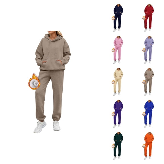 Sweat Suits for Womens 2 Piece 2026 Winter Casual Fleece Lined Plain Hoodie and Joggers Sweatpants Matching Set