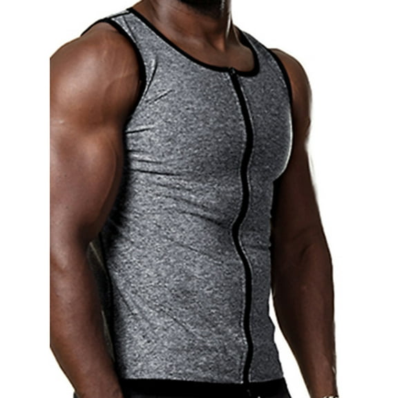 Sweat Vest for Men Waist Trainer Sauna Vest Body Shaper Zipper Weight Loss Sauna Tank Top Workout Shirt, Gray, S