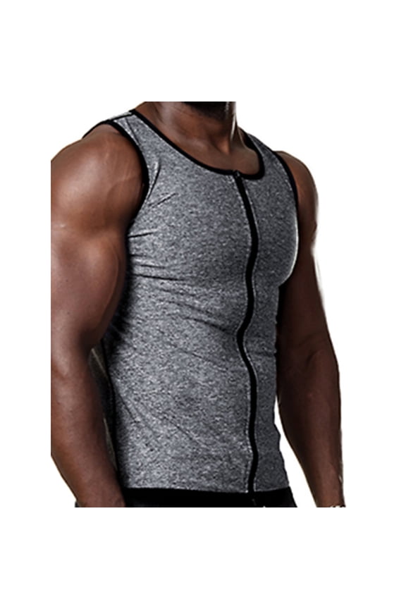 Sweat Vest for Men Waist Trainer Sauna Vest Body Shaper Zipper Weight Loss Sauna Tank Top Workout Shirt, Gray, S