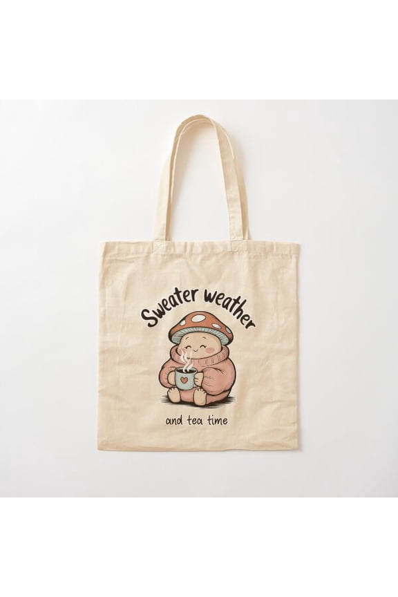 Sweat Weather Tea Time Canvas Tote Bags, Reusable Shopping Bag