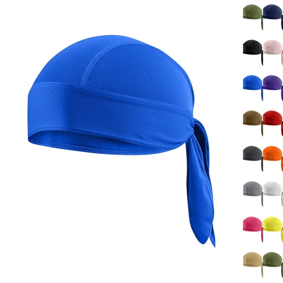 Sweat Wicking Do Rags Skull Caps, Cooling Hip Hop Hat, Beanie Durag Motorcycle Head Wrap Doo Rag Liner for Men Women Blue One Size