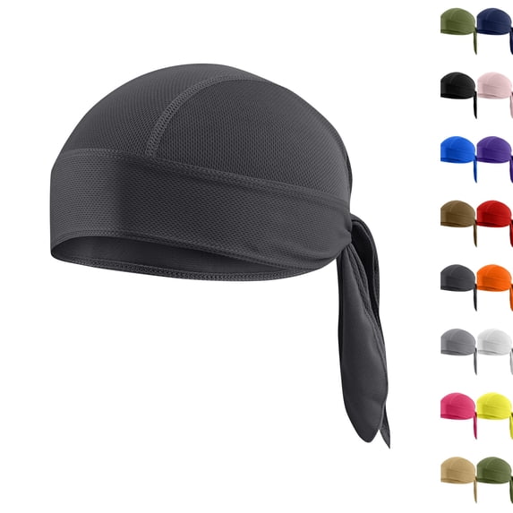 Sweat Wicking Do Rags Skull Caps, Cooling Hip Hop Hat, Beanie Durag Motorcycle Head Wrap Doo Rag Liner for Men Women Dark Gray One Size