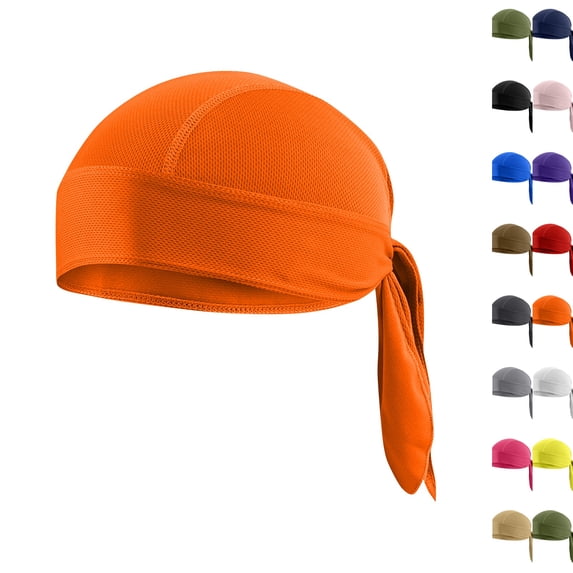 Sweat Wicking Do Rags Skull Caps, Cooling Hip Hop Hat, Beanie Durag Motorcycle Head Wrap Doo Rag Liner for Men Women Saffron One Size