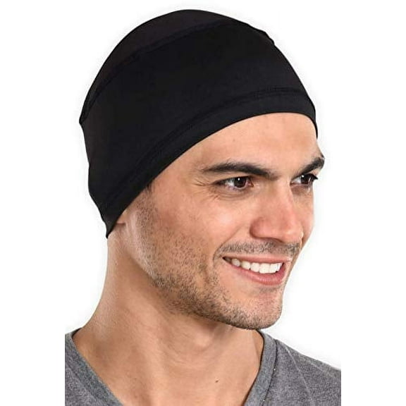 Sweat Wicking Helmet Liner/Cooling Skull Cap for Men Hard Hat Liner - UPF 50 Sun Protection Black