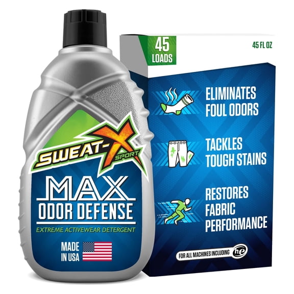 SWEAT X Max Odor Defense Laundry Detergent Liquid - Natural Washing Detergent for Activewear & Gym Clothes - Laundry Detergent for Sensitive Skin - Concentrated Detergent, 45 Loads (1 Bottle)