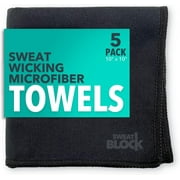 SweatBlock Microfiber Sweat Absorbing Handkerchief - Sport, Gym, Daily Use - for Hands, Face, Body - Machine Washable, Reusable - Men & Women - 10x10 5 Pack, Black
