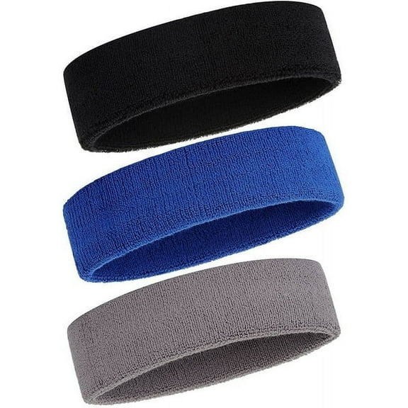 Sweatband Headband for Men & Women - 3PCS Sports Headbands Moisture Wicking Athletic Cotton Terry Cloth