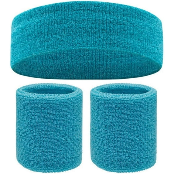 Sweatband Set Cotton Sports Headband Terry Cloth Wristband Moisture Wicking Sweat Absorbing Sweatbands Head Band Athletic Exercise Basketball Tennis Working Out Gym