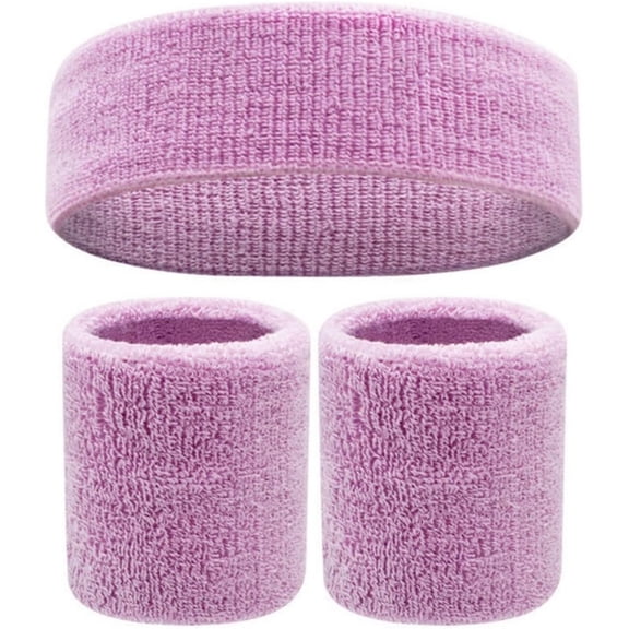 Sweatband Set Cotton Sports Headband Terry Cloth Wristband Moisture Wicking Sweat Absorbing Sweatbands Head Band Athletic Exercise Basketball Tennis Working Out Gym