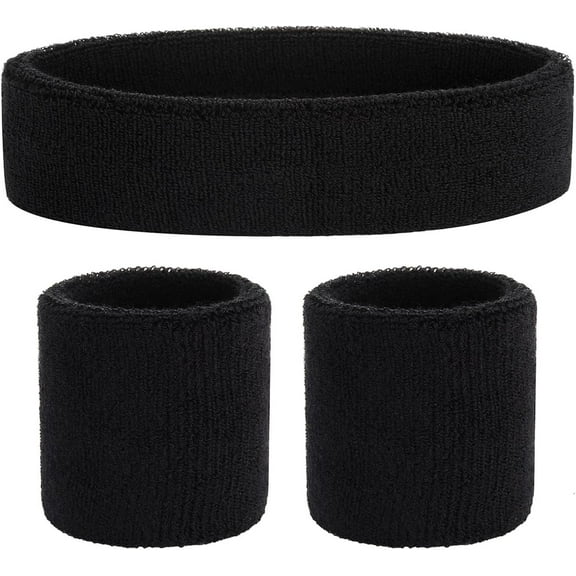 Sweatband Set Sports Headband Wristband Set Sweatbands Terry Cloth Wristband Wrist Sweatband Headbands Moisture Wicking Sweat Absorbing Head Band