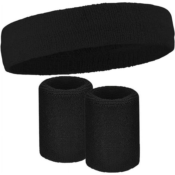 Terry Cloth Sweatbands Set - Stretchy & Soft Cotton Headband & Wristbands