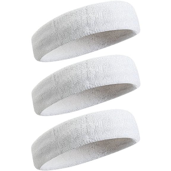 Sweatbands Sports Headband for Men & Women - Moisture Wicking Athletic Cotton Terry Cloth Sweatband for Tennis, Basketball, Running, Gym, Working OutWhite