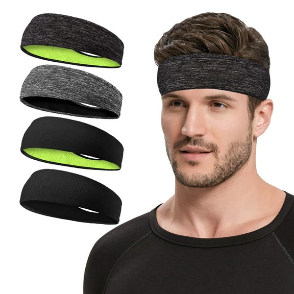 Sweatbands Sports Headband for Men & Women, Moisture Wicking Hairband Athletic Towel Headbands Cotton Head Sweat Bands for Running, Cycling, Yoga, Spa（4 PCS）