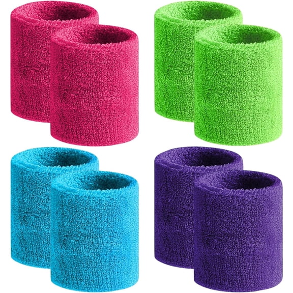 Sweatbands Sports Wristband for Men & Women -4Pair Moisture Wicking Athletic Cotton Terry Cloth Sweatband for Tennis, Basketball, Running, Gym, Working Out