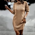 thumbnail image 1 of Sweater 2022 Fall Winter Women'S Long Sleeve Turtleneck Sweater Dress Button Down Solid Lapel Knit Mini Pullover Dresses D,XL, 1 of 4