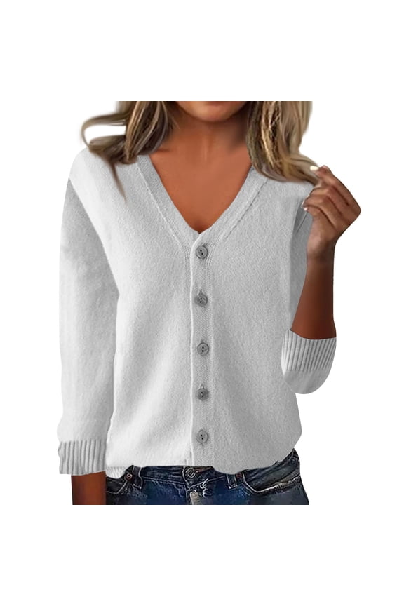 Sweater 2026 Spring Fall Solid Long Sleeve Seamless Knitted Cardigan Sweater White M