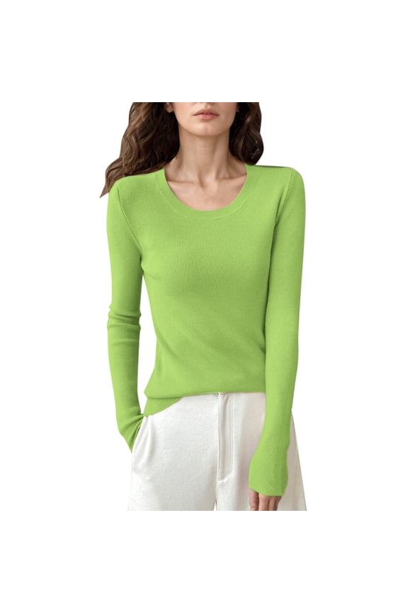 Sweater Autumn And Winter Round Neck Velvet Pullover Solid Color Four Flat U Neck Slim Fit Thin Knitted Undershirt Women